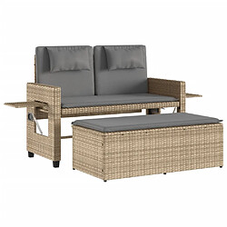 Maison Chic Banc inclinable de jardin avec coussins| Banc d'extérieur beige résine tressée -GKD38756