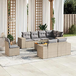 vidaXL Salon de jardin avec coussins 9 pcs beige résine tressée 