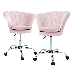 ML-Design Fauteuil de bureau à roulettes rose clair hauteur réglable chaise en velours 