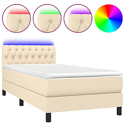 vidaXL Sommier à lattes de lit avec matelas LED Crème 100x200 cm Tissu