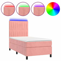 Sommier à lattes LED,Cadre à lattes de lit avec matelas pour Adulte Rose 100x200cm Velours -MN38202