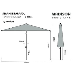 Madison Parasol de jardin Tenerife 300 cm rond gris pas cher