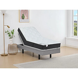 Vente-Unique Lit électrique de relaxation déco + matelas ressorts ensachés et mémoire de forme - 80 x 200 cm - Tissu - Gris - RIZALI de DREAMEA