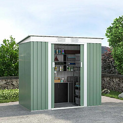 Soana Garden Shed Abris de jardin portes coulissantes résistantes en acier galvanisé vert Alps NATURE 201x121x176cm