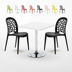 Ahd Amazing Home Design Table Carrée Blanche 70x70cm Avec 2 Chaises Colorées Set Intérieur Bar Café Weddin Cocktail, Couleur: Noir