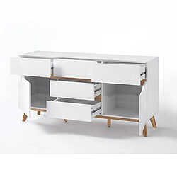 Acheter Mes Buffet 2 portes 5 tiroirs 145x40x76 cm blanc mat et chêne - MAXEY