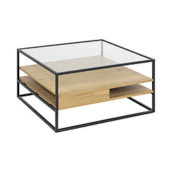 Lisa Design Parker - table basse - bois, verre et métal noir - 80 cm pas cher