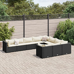 vidaXL Salon de jardin 10 pcs avec coussins noir résine tressée 