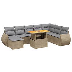 vidaXL Salon de jardin avec coussins 9 pcs beige résine tressée