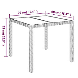 vidaXL Table de jardin dessus en verre Noir 90x90x75 cm Résine tressée pas cher