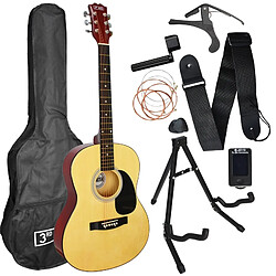 3rd Avenue Pack guitare acoustique avec sangle, Support pour guitare, un accordeur, médiators et cordes - Naturel