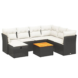 vidaXL Salon de jardin 8 pcs avec coussins noir résine tressée