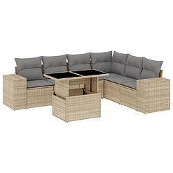 vidaXL Salon de jardin avec coussins 7 pcs beige résine tressée