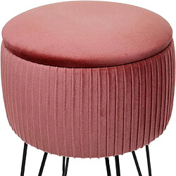 Decoshop26 Tabouret avec compartiment de rangement Ø 33cm aspect velours rose cadre noir TABO04016 pas cher