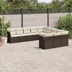 vidaXL Salon de jardin et coussins 11 pcs marron résine tressée 