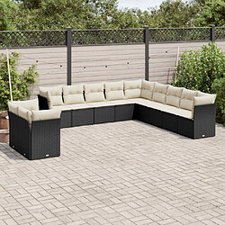 vidaXL Salon de jardin 11 pcs avec coussins noir résine tressée 