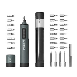 Justgreenbox Tournevis électrique de 6,3 mm, puissance de sécurité, tournevis au lithium à 3 vitesses, lumières LED compactes et rechargeables, avec 29 embouts et tube de maintien d'embouts, Gris