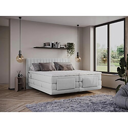 Vente-Unique Ensemble complet boxspring tête de lit coutures verticales + sommiers relaxation électrique + matelas + surmatelas - 2 x 80 x 200 cm - Velours - Gris clair - DONISI de PALACIO 