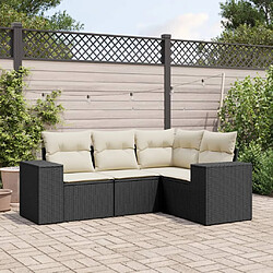 vidaXL Salon de jardin 4 pcs avec coussins noir résine tressée 