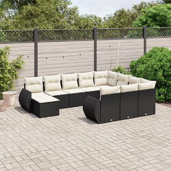 vidaXL Salon de jardin 11 pcs avec coussins noir résine tressée 