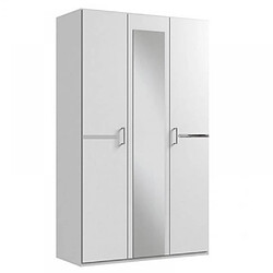 Inside 75 Armoire 3 portes miroir CARAMELLA largeur 135 cm blanc rechampi chrome brillant. 