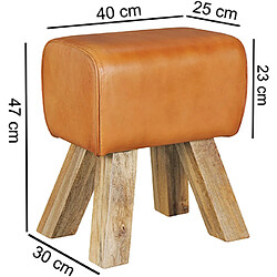 Mes Tabouret 40x30x47 cm en cuir de chèvre et pieds en manguier pas cher