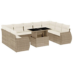 vidaXL Salon de jardin avec coussins 10 pcs beige résine tressée