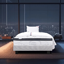 LUXURY LITERIE Ensemble matelas Sleeplux 90x190 cm + sommier gris ep20cm + oreiller + couette