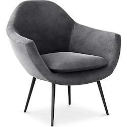 ICONIK INTERIOR Fauteuil avec Accoudoirs - Revêtu de Velours - Eila Gris foncé 