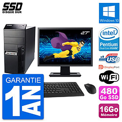 PC Tour Lenovo M91p Ecran 27" Intel G630 RAM 16Go SSD 480Go Windows 10 Wifi - Occasion