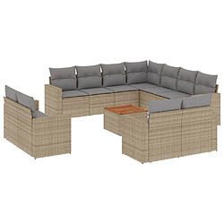 vidaXL Salon de jardin avec coussins 12 pcs beige résine tressée