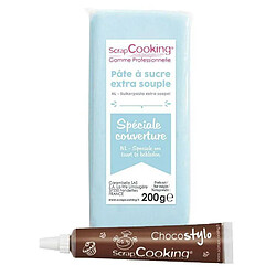 Scrapcooking Pâte à sucre de couverture bleu clair 200 g + Stylo chocolat