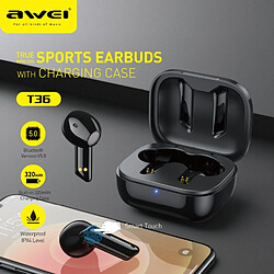 GUPBOO Awei T36 TWS Écouteurs sans fil Bluetooth 5.0 Compatible Casque sans fil Mini casque avec micro Casque intra-auriculaire Casque tactile 