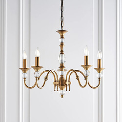 Interiors 1900 Suspension 5 ampoules Polina, laiton antique et cristal