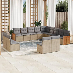 vidaXL Salon de jardin avec coussins 13 pcs beige résine tressée