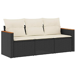 vidaXL Salon de jardin 3 pcs avec coussins noir résine tressée