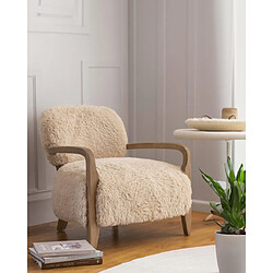 UNIQKA Anna - Fauteuil en bois massif et véritable peau de mouton 