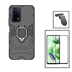 PHONECARE Kit Film Verre Trempé 5D Full Cover + Coque 3X1 Military Defender + Support Magnétique L pour Xiaomi Poco F5 Pro - Noir