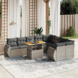 vidaXL Salon de jardin avec coussins 10 pcs gris résine tressée