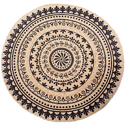 Ixil Tapis rond en Jute 120 cm - Nature et Noir 