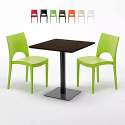 Avis Grand Soleil Table carrée 70x70 plateau effet bois avec 2 chaises colorées Paris Melon - Vert