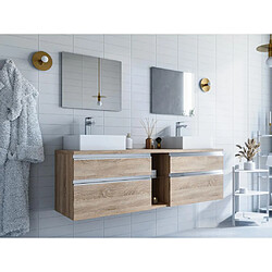 Vente-Unique Meuble de salle de bain suspendu avec double vasque et miroirs - Coloris naturel clair - 150 cm - MAGDALENA II