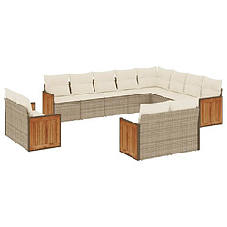 vidaXL Salon de jardin avec coussins 12 pcs beige résine tressée