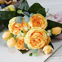 Wewoo Fleurs Artificielles 5 PCS de Rose Petit Bouquet Flores Home Party Mariage Faux Fleur Décoration Jaune 