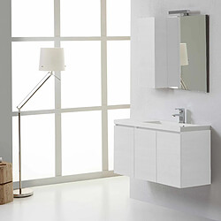 Kiamami Valentina MEUBLE DE SALLE DE BAINS MANHATTAN DE 90 cm DROITE AVEC PORTES,MIROIR ET ARMOIRE MURALE BLANC 