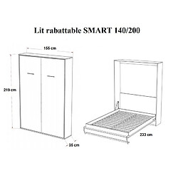 Inside 75 Armoire lit escamotable SMART-V2 gris graphite mat couchage 140*200 cm. pas cher