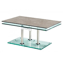 Inside 75 Table basse MATCH CERAMIQUE GREY 2 plateaux pivotants en verre piétement acier