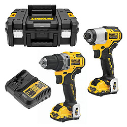 DeWalt - Pack perceuse visseuse à percussion + visseuse à chocs Brushless 12V Lithium 2x3.0Ah avec coffret T-STAK II