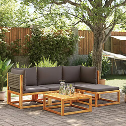 vidaXL Salon de jardin avec coussins 5 pcs Bois d'acacia solide