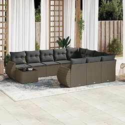 vidaXL Salon de jardin 11 pcs avec coussins gris clair résine tressée 